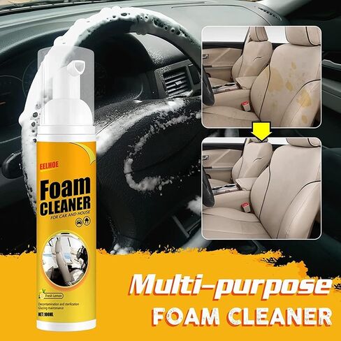 Dry Cleaning Ahent Multipurpose Foam Cleaner Spray,Lemon Flavor Multi-Purpose Foam Cleaner, Foam Cleaner for Car, Powerful Decontamination Set for Car and Home Kitchen (2pcs*100ML) + 2 Sponges in Saudi Arabia