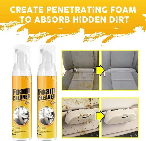 Dry Cleaning Ahent Multipurpose Foam Cleaner Spray,Lemon Flavor Multi-Purpose Foam Cleaner, Foam Cleaner for Car, Powerful Decontamination Set for Car and Home Kitchen (2pcs*100ML) + 2 Sponges in Saudi Arabia