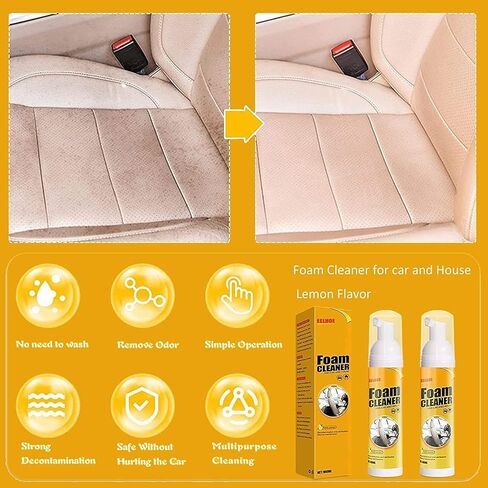 Dry Cleaning Ahent Multipurpose Foam Cleaner Spray,Lemon Flavor Multi-Purpose Foam Cleaner, Foam Cleaner for Car, Powerful Decontamination Set for Car and Home Kitchen (2pcs*100ML) + 2 Sponges in Saudi Arabia
