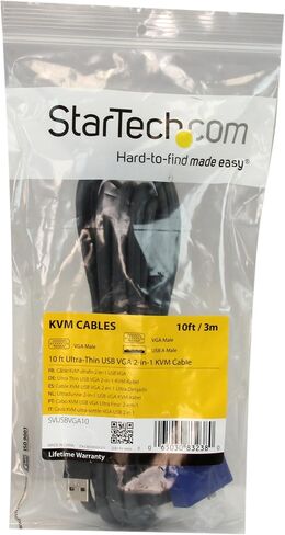 StarTech 6ft Ultra-Thin USB VGA 2-in-1 KVM Cable, TAA (SVUSBVGA6) | Sends VGA video and USB keyboard mouse from KVM switch, PC99 color-coded, Mini-coax wire, File transfer in Kuwait