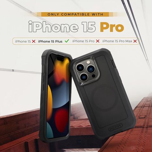 حافظة مصممة لهاتف iPhone 15 Pro مع مشبك حزام، حافظة مغناطيسية متوافقة مع Magsafe، حماية شديدة التحمل وطبقة رباعية من الدرجة العسكرية لحافظة iPhone 15 Pro، 6.1 بوصة | أسود in Kuwait