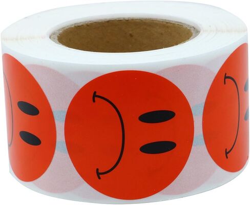 Hybsk Red Sad Face Frowned Unhappy Stickers 1.5" Round 500 Total Per Roll in Saudi Arabia