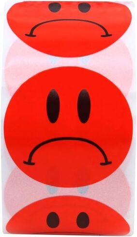 Hybsk Red Sad Face Frowned Unhappy Stickers 1.5" Round 500 Total Per Roll in Saudi Arabia