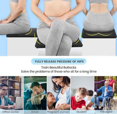 وسادة مقعد جل كبيرة للغاية، وسائد كرسي المكتب، وسادة مقعد السيارة، وسادة كرسي مزدوجة سميكة لتخفيف آلام الظهر، مقاس كبير 19.7 بوصة، أسود in Kuwait