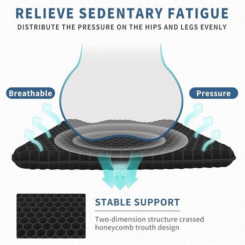 وسادة مقعد جل كبيرة للغاية، وسائد كرسي المكتب، وسادة مقعد السيارة، وسادة كرسي مزدوجة سميكة لتخفيف آلام الظهر، مقاس كبير 19.7 بوصة، أسود in Kuwait