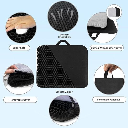 وسادة مقعد جل سميكة، وسائد كرسي مكتب مقاس 2.4 بوصة، وسادة مقعد السيارة، وسادة كرسي مزدوجة سميكة للذيل، وسادة بعقب لمكتب الكمبيوتر، كرسي المكتب، أسود in Kuwait