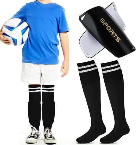 Soccer Shin Guards for Kids, 2PCS Plastic Sports Leggings Version Calf Shin Pads and 2PCS Knee High Football Long Socks for Children Kids Youth Boys Girls in Saudi Arabia