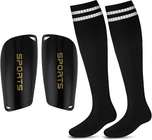 Soccer Shin Guards for Kids, 2PCS Plastic Sports Leggings Version Calf Shin Pads and 2PCS Knee High Football Long Socks for Children Kids Youth Boys Girls in Saudi Arabia