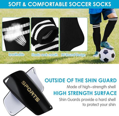 Soccer Shin Guards for Kids, 2PCS Plastic Sports Leggings Version Calf Shin Pads and 2PCS Knee High Football Long Socks for Children Kids Youth Boys Girls in Saudi Arabia
