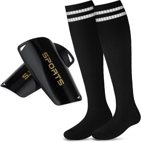 Soccer Shin Guards for Kids, 2PCS Plastic Sports Leggings Version Calf Shin Pads and 2PCS Knee High Football Long Socks for Children Kids Youth Boys Girls in Saudi Arabia