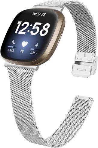 أربطة من الفولاذ المقاوم للصدأ متوافقة مع Fitbit Sense/Sense 2/Fitbit Versa 3/Versa 4، أربطة بديلة شبكية رفيعة قابلة للتنفس للنساء والرجال in Saudi Arabia