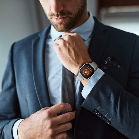 أربطة من الفولاذ المقاوم للصدأ متوافقة مع Fitbit Sense/Sense 2/Fitbit Versa 3/Versa 4، أربطة بديلة شبكية رفيعة قابلة للتنفس للنساء والرجال in Saudi Arabia