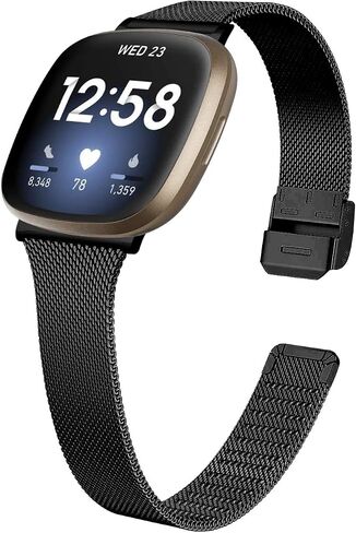 أربطة من الفولاذ المقاوم للصدأ متوافقة مع Fitbit Sense/Sense 2/Fitbit Versa 3/Versa 4، أربطة بديلة شبكية رفيعة قابلة للتنفس للنساء والرجال in Saudi Arabia