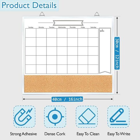 سبورة بيضاء DumanAsen، سبورة بيضاء مغناطيسية قابلة للمسح الجاف مقاس 16 × 24 بوصة للجدار، لوحة عرض محمولة للمنزل والمكتب، بما في ذلك العلامات والممحاة وأجهزة التعليق in Kuwait