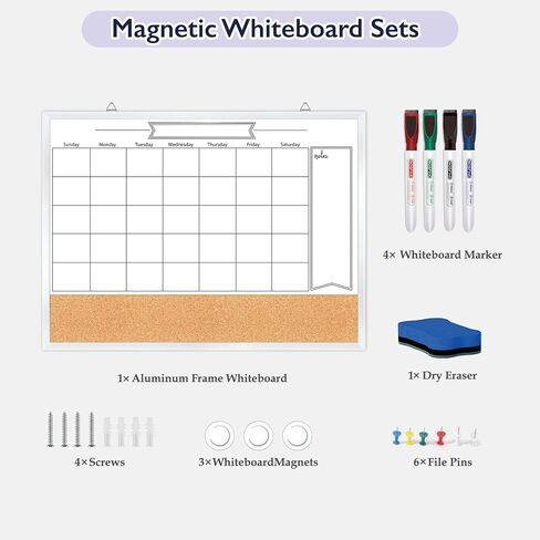 سبورة بيضاء DumanAsen، سبورة بيضاء مغناطيسية قابلة للمسح الجاف مقاس 16 × 24 بوصة للجدار، لوحة عرض محمولة للمنزل والمكتب، بما في ذلك العلامات والممحاة وأجهزة التعليق in Kuwait