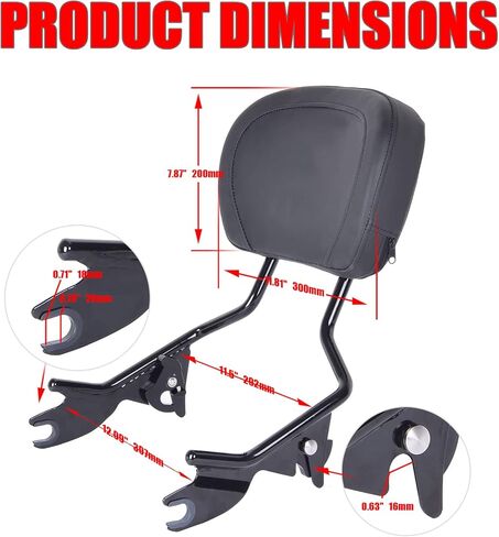 مسند ظهر سيسي بار قابل للفصل، مسند ظهر خلفي للركاب مع وسادة متوافقة مع Harley Touring Street Glide Road King Electra Glide 2009-2023 in Kuwait