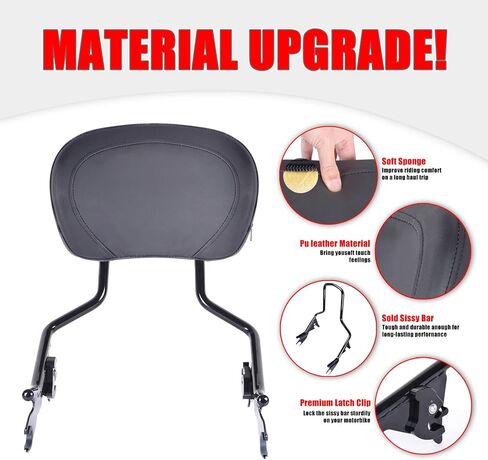 مسند ظهر سيسي بار قابل للفصل، مسند ظهر خلفي للركاب مع وسادة متوافقة مع Harley Touring Street Glide Road King Electra Glide 2009-2023 in Kuwait