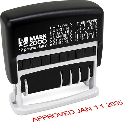 12-Phrase Dater - Self-Inking Stamp - Blue Ink, Red Date in Saudi Arabia