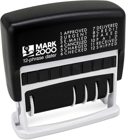12-Phrase Dater - Self-Inking Stamp - Blue Ink, Red Date in Saudi Arabia