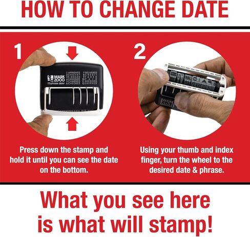 12-Phrase Dater - Self-Inking Stamp - Blue Ink, Red Date in Saudi Arabia