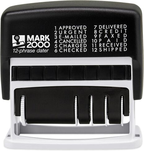12-Phrase Dater - Self-Inking Stamp - Blue Ink, Red Date in Saudi Arabia