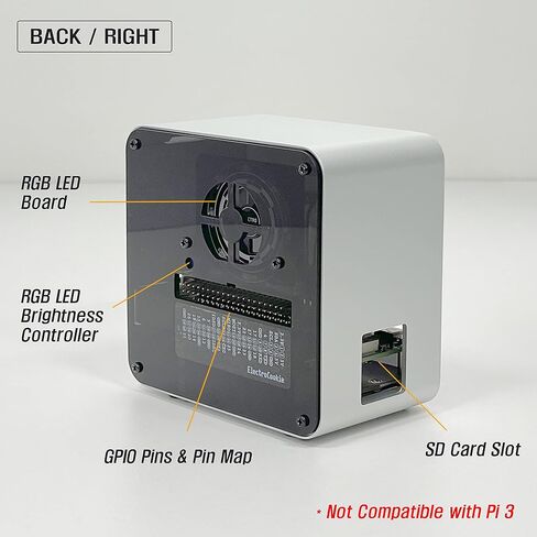 حافظة دعم ElectroCookie Raspberry Pi 4 SATA SSD، حافظة برجية صغيرة من الألومنيوم مع مروحة تبريد وإضاءة محيطة متغيرة الألوان (فضي وأسود) in Kuwait
