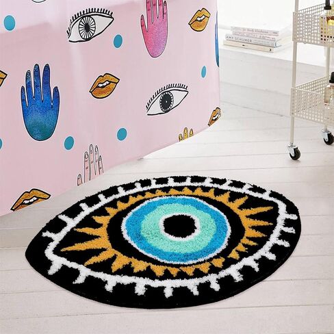 LIVEBOX Evil Eye Bathroom Rug, 20''x32'' Soft Absorbent Bath Mat Washable Microfiber Bath Rugs for Shower, Non-Slip Black Kitchen Rug Thick Shaggy Bathroom Mat for Tub in Saudi Arabia