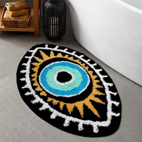 LIVEBOX Evil Eye Bathroom Rug, 20''x32'' Soft Absorbent Bath Mat Washable Microfiber Bath Rugs for Shower, Non-Slip Black Kitchen Rug Thick Shaggy Bathroom Mat for Tub in Saudi Arabia
