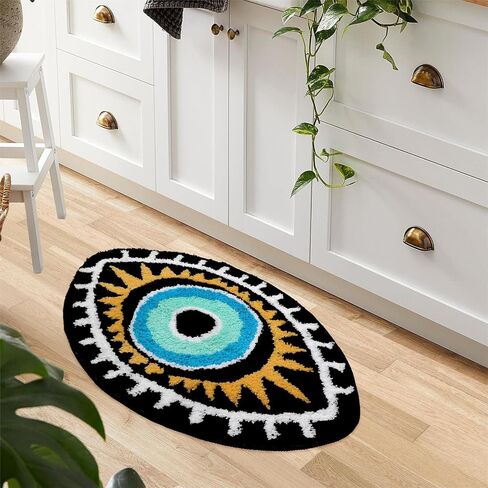 LIVEBOX Evil Eye Bathroom Rug, 20''x32'' Soft Absorbent Bath Mat Washable Microfiber Bath Rugs for Shower, Non-Slip Black Kitchen Rug Thick Shaggy Bathroom Mat for Tub in Saudi Arabia