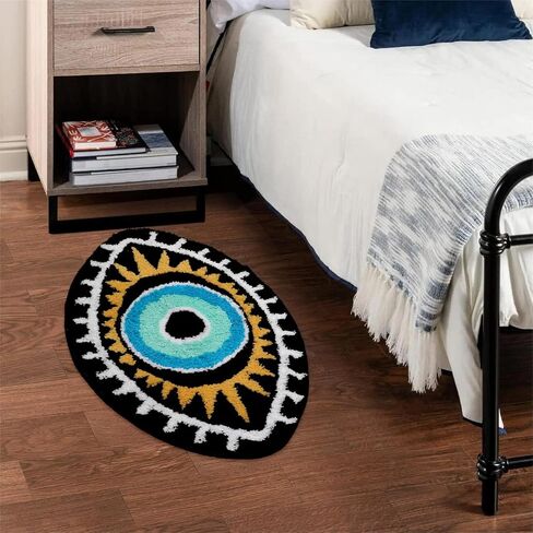 LIVEBOX Evil Eye Bathroom Rug, 20''x32'' Soft Absorbent Bath Mat Washable Microfiber Bath Rugs for Shower, Non-Slip Black Kitchen Rug Thick Shaggy Bathroom Mat for Tub in Saudi Arabia