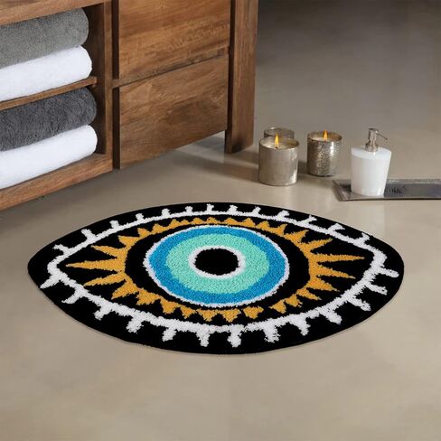 LIVEBOX Evil Eye Bathroom Rug, 20''x32'' Soft Absorbent Bath Mat Washable Microfiber Bath Rugs for Shower, Non-Slip Black Kitchen Rug Thick Shaggy Bathroom Mat for Tub in Saudi Arabia