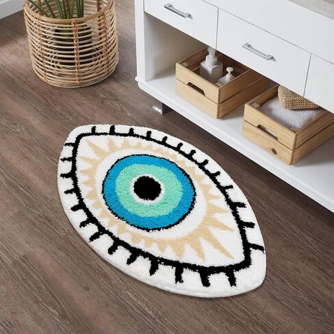 سجادة حمام LIVEBOX عين الشر، 20 بوصة × 32 بوصة، سجادة حمام ناعمة ماصة قابلة للغسل، سجاد حمام من الألياف الدقيقة للاستحمام، سجادة مطبخ سوداء غير قابلة للانزلاق، سجادة حمام سميكة أشعث لحوض الاستحمام in Kuwait