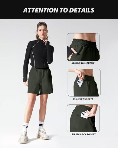 شورت رياضي نسائي مقاس 7 بوصات للتمارين الرياضية وخفيف الوزن وسريع الجفاف وجيوب مبطنة in Kuwait