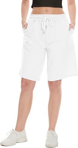 Womens Knee Length Bermuda Shorts Loose Fit Summer Cotton Comfy Lounge Shorts Drawstring with Pockets in Saudi Arabia