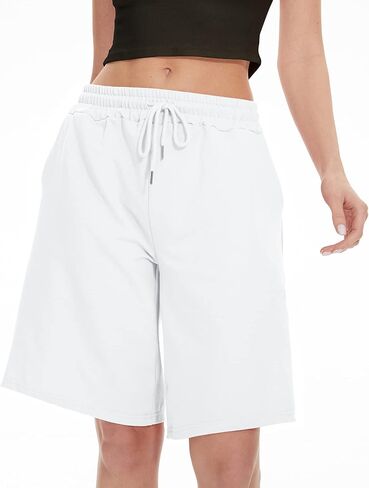 Womens Knee Length Bermuda Shorts Loose Fit Summer Cotton Comfy Lounge Shorts Drawstring with Pockets in Saudi Arabia