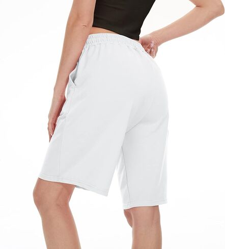 Womens Knee Length Bermuda Shorts Loose Fit Summer Cotton Comfy Lounge Shorts Drawstring with Pockets in Saudi Arabia