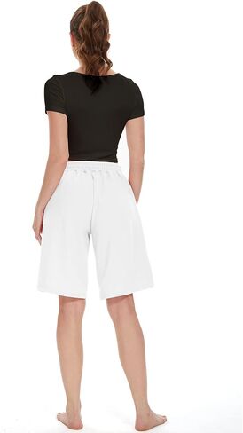 Womens Knee Length Bermuda Shorts Loose Fit Summer Cotton Comfy Lounge Shorts Drawstring with Pockets in Saudi Arabia