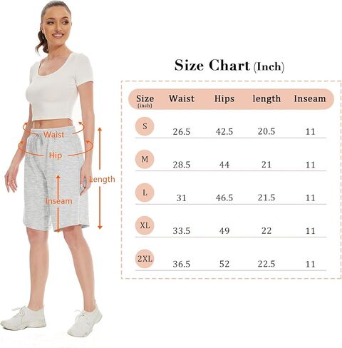 Womens Knee Length Bermuda Shorts Loose Fit Summer Cotton Comfy Lounge Shorts Drawstring with Pockets in Saudi Arabia
