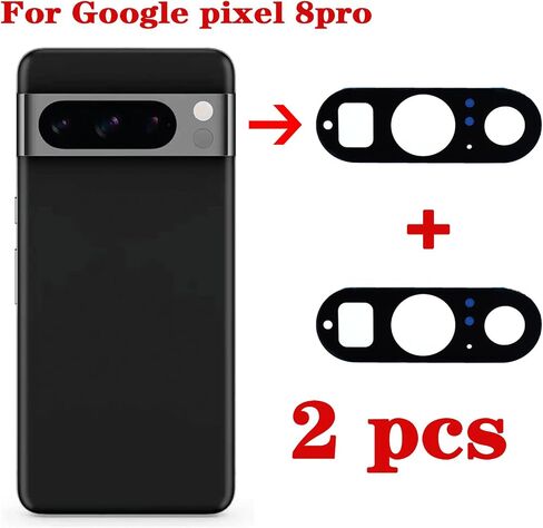 2pcs for Google Pixel 8 Pro 5G GC3VE G1MNW Rear Back Camera Lens Glass + Adhesive Replacement Black in Saudi Arabia
