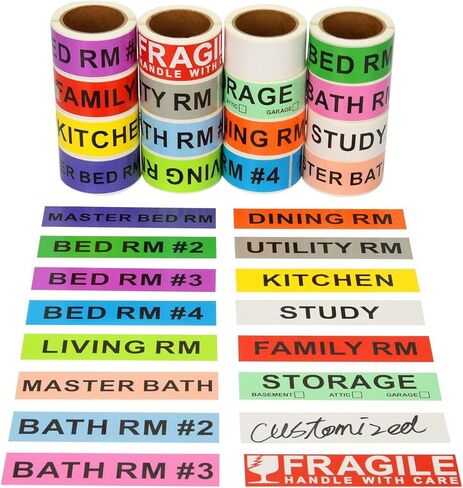 عدد 960 ملصقًا متحركًا للمنزل | 16 لفة من ملصقات ترميز الألوان المختلفة لصندوق التعبئة | تتضمن الملصقات المتحركة 1 لفة ملصقات فارغة يمكن تخصيصها باستخدام الملصقات المتحركة (60 ملصقًا/لفة) in Kuwait