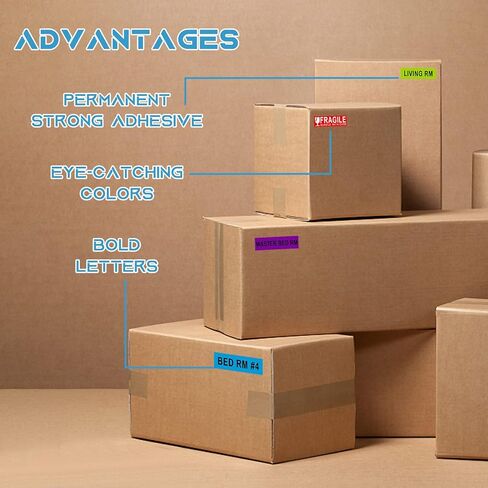 عدد 960 ملصقًا متحركًا للمنزل | 16 لفة من ملصقات ترميز الألوان المختلفة لصندوق التعبئة | تتضمن الملصقات المتحركة 1 لفة ملصقات فارغة يمكن تخصيصها باستخدام الملصقات المتحركة (60 ملصقًا/لفة) in Kuwait