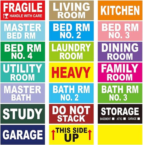 1.6" x 3.6" Large Removable Home Moving Box Labels - 540 Count Color-Coding House Packing Stickers - Include Fragile Blank Stickers, 4 Bedroom House Pack in Saudi Arabia