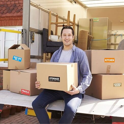 1.6" x 3.6" Large Removable Home Moving Box Labels - 540 Count Color-Coding House Packing Stickers - Include Fragile Blank Stickers, 4 Bedroom House Pack in Saudi Arabia