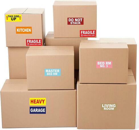 1.6" x 3.6" Large Removable Home Moving Box Labels - 540 Count Color-Coding House Packing Stickers - Include Fragile Blank Stickers, 4 Bedroom House Pack in Saudi Arabia