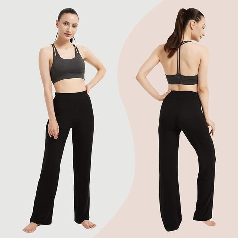 Bootcut Flare Black Yoga Pants for Women Loose Fit High Waisted Yoga Sweatpants for Women Bootleg Work Pants Maternity Lounge Pants Tummy Control Soft Bootcut Workout Pants XXXL in Kuwait