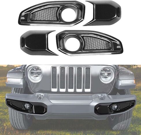 مصباح الضباب الأمامي Hoolcar والمصد الأمامي غطاء مضاد للتصادم متوافق مع Jeep Wrangler JL JLU & Gladiator JT 2018-2023، ألياف الكربون، الملحقات الخارجية in Kuwait