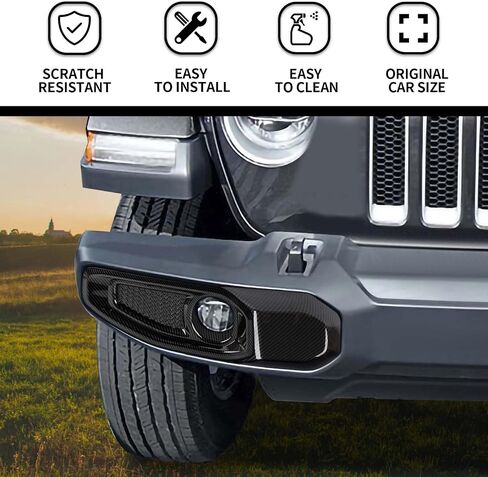 مصباح الضباب الأمامي Hoolcar والمصد الأمامي غطاء مضاد للتصادم متوافق مع Jeep Wrangler JL JLU & Gladiator JT 2018-2023، ألياف الكربون، الملحقات الخارجية in Kuwait