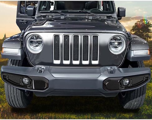 مصباح الضباب الأمامي Hoolcar والمصد الأمامي غطاء مضاد للتصادم متوافق مع Jeep Wrangler JL JLU & Gladiator JT 2018-2023، ألياف الكربون، الملحقات الخارجية in Kuwait