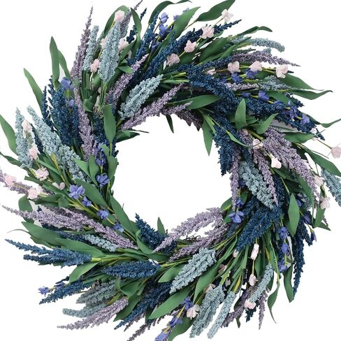 Tempus 20" Artificial Lavender Green Leaf Wreath Spring/Summer for Front Door Porch Wall Window Summer Wedding Garden Office Decor (Purple) in Saudi Arabia