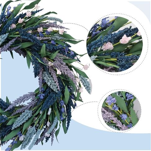 Tempus 20" Artificial Lavender Green Leaf Wreath Spring/Summer for Front Door Porch Wall Window Summer Wedding Garden Office Decor (Purple) in Saudi Arabia